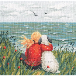 Cross-stitch kit "Girl and dog by the sea" 21.5 x 22 cm RTOM1103