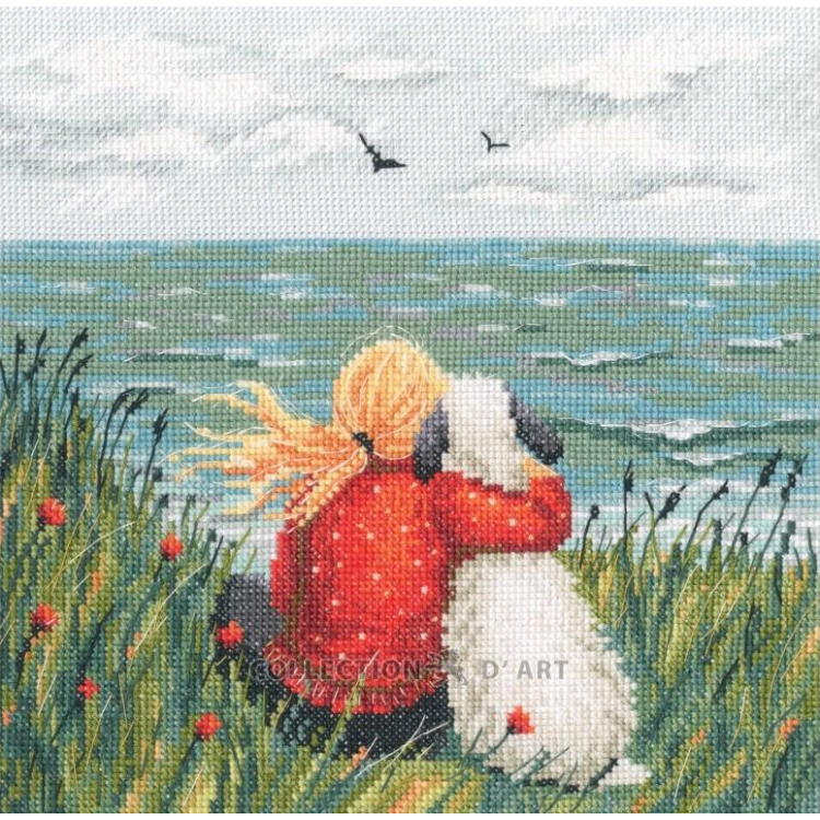 Cross-stitch kit "Girl and dog by the sea" 21.5 x 22 cm RTOM1103