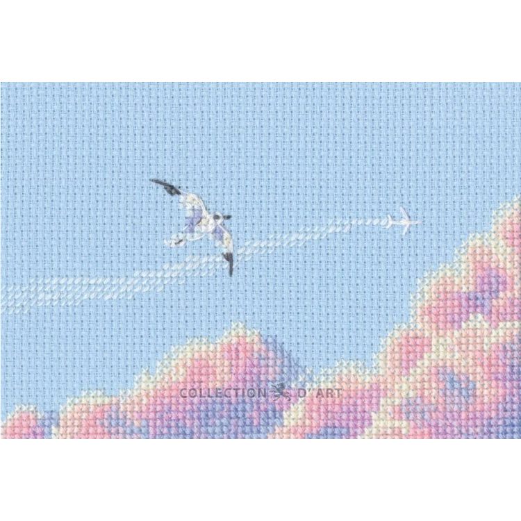 Cross-stitch kit "Seagulls in pink sky" 12,5 x 6,5 cm RTOM1109