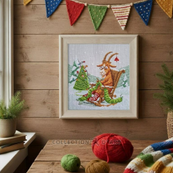 Cross-stitch kit "Goat Knits Christmas" 18,5*18,5 cm RTOM1140