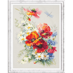 Cross stitch kit  Poppies and Daisies 28 x 39 cm 100-061