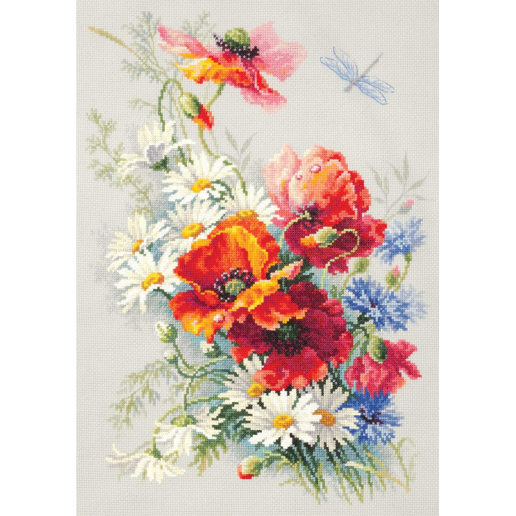 Cross stitch kit  Poppies and Daisies 28 x 39 cm 100-061