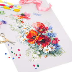 Cross stitch kit  Poppies and Daisies 28 x 39 cm 100-061