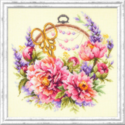 Cross stitch kit Peonies for needlewoman 25 x 25 cm 100-124