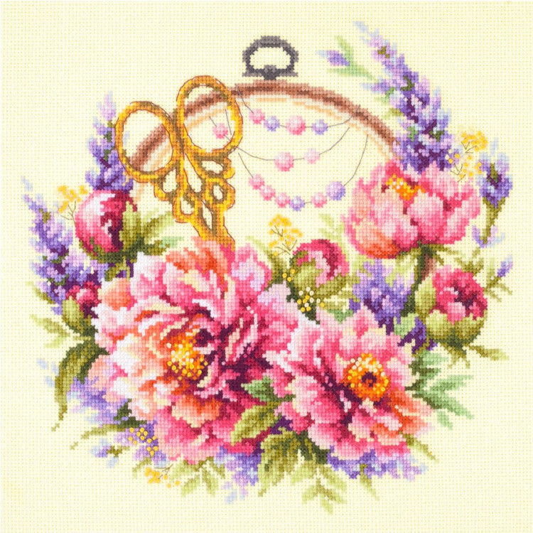 Cross stitch kit Peonies for needlewoman 25 x 25 cm 100-124