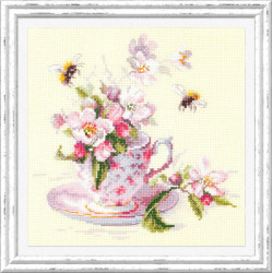 Cross stitch kit  Cup and Apple Blossom 21 x 21 cm 120-041