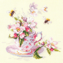 Cross stitch kit  Cup and Apple Blossom 21 x 21 cm 120-041