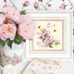 Cross stitch kit  Cup and Apple Blossom 21 x 21 cm 120-041