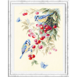 Cross stitch kit  Blue Tits and Cherry 25 x 35 cm 130-021