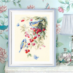 Cross stitch kit  Blue Tits and Cherry 25 x 35 cm 130-021