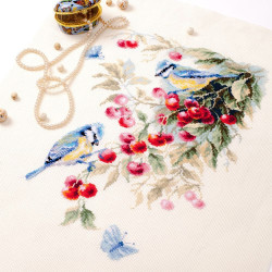 Cross stitch kit  Blue Tits and Cherry 25 x 35 cm 130-021