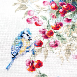 Cross stitch kit  Blue Tits and Cherry 25 x 35 cm 130-021