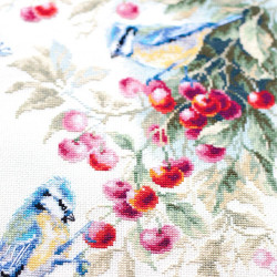 Cross stitch kit  Blue Tits and Cherry 25 x 35 cm 130-021