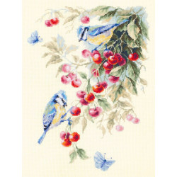 Cross stitch kit  Blue Tits and Cherry 25 x 35 cm 130-021