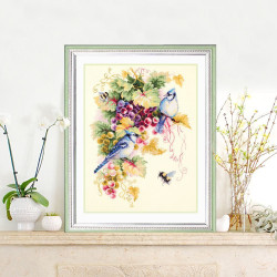Cross stitch kit  Blue Jay and Grapes 25 x 35 cm 130-022