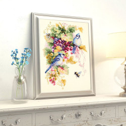 Cross stitch kit  Blue Jay and Grapes 25 x 35 cm 130-022