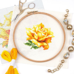 Cross stitch kit  Yellow Rose 11 x 11 cm 150-005