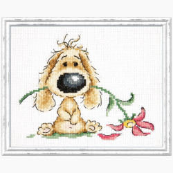 Cross stitch kit  Puppy and flower 15 x 12 cm 16-22