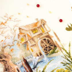 Cross stitch kit  Old Watermill 28 x 38 cm 210-208