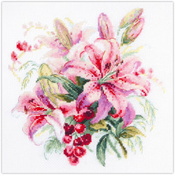 Cross stitch kit  Pink Lilies 18 x 18 cm 70-06