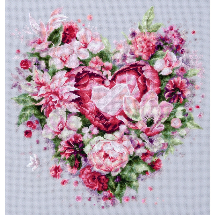 Cross stitch kit  Blooming Heart 27 x 28 cm 70-15