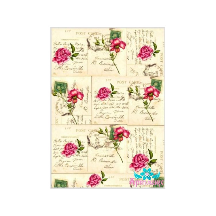 Рисовая открытка для декупажа "Буквы и розы" 21х29 см AM400037D