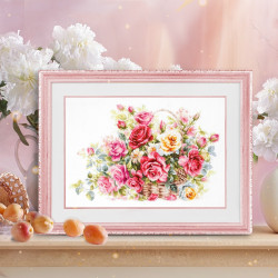 Cross stitch kit  Basket with Roses 40 x 26 cm 70-19