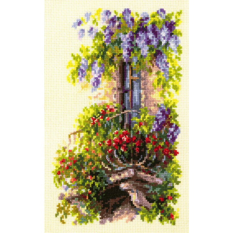 Cross stitch kit Blossoming Balcony 15 x 23 cm