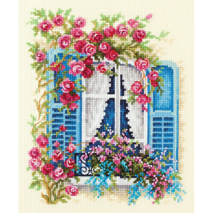 Cross stitch kit  Blossoming Window 16 x 21 cm 74-01