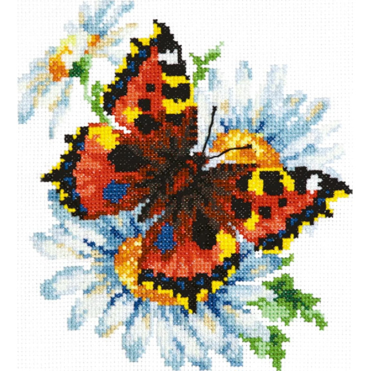 Cross stitch kit  Butterfly and daisies 17 x 18 cm 42-11