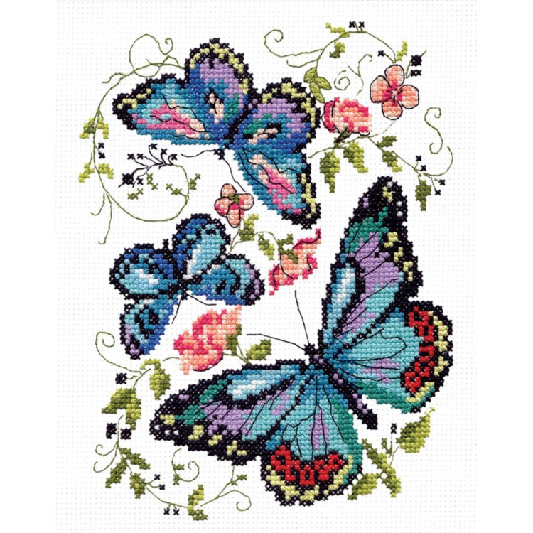 Cross stitch kit  Blue butterflies 15 x 18 cm 42-03