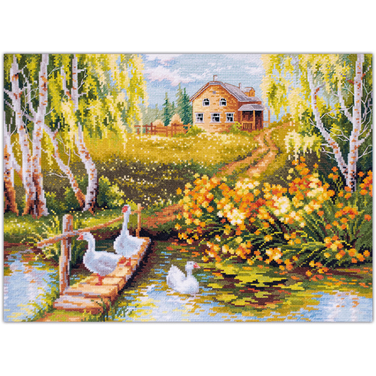 Cross stitch kit  Village Pond 40 x 31 cm 250-331