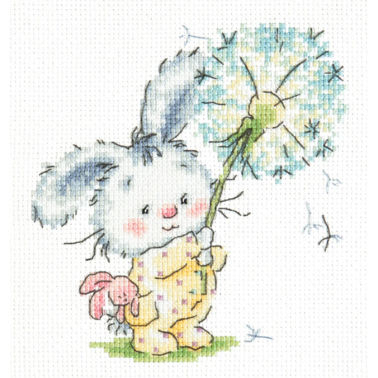 Cross stitch kit  Bunny and dandelion 12 x 13 cm 19-06