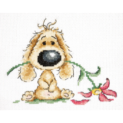 Cross stitch kit  Puppy and flower 15 x 12 cm 16-22