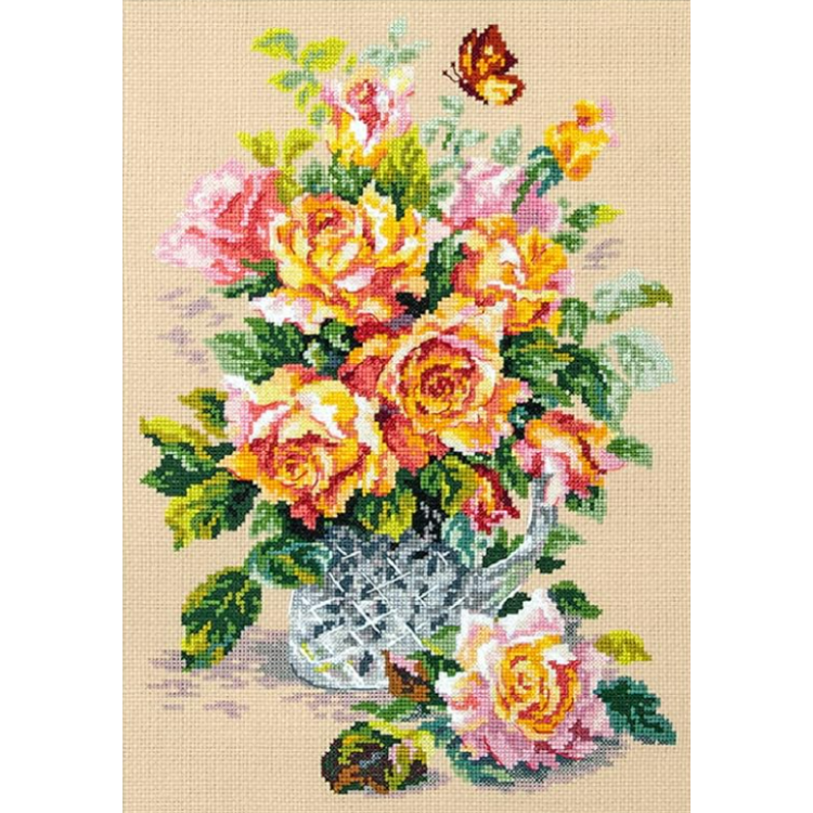 Cross stitch kit  Tea Roses 24 x 34 cm 100-021