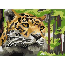 Wizardi Malen-nach-Zahlen-Set. Leopard im Wald 16x13 cm MINI110