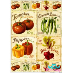 Рисовая открытка для декупажа "Овощи, этикетки" 21х29 см AM400081D