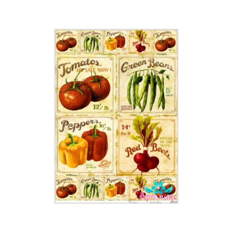 Рисовая открытка для декупажа "Овощи, этикетки" 21х29 см AM400081D