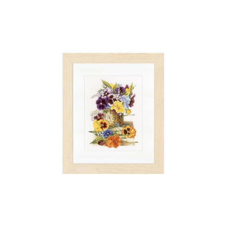 Counted Cross Stitch Kit Pot of Pansies Counted Fabric PN/0154463