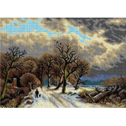 Tapestry canvas A Figure Walking his Dog on a Path in a Winter (after Barend Cornelis Koekkoek) 50x70 SA2827