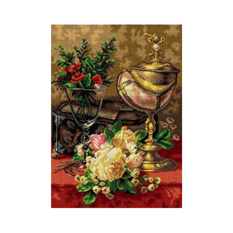 Gobeleno drobė Rožių ir kitų gėlių puokštė (pagal Jean Baptiste Robie) 50 x 70 SA2800