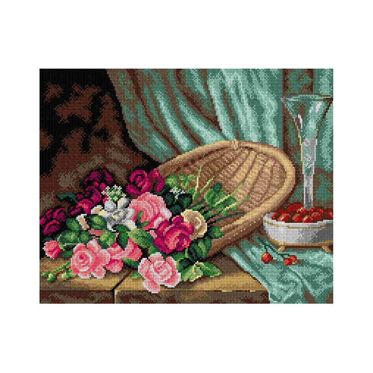 Gobelin-Leinwand Ein Stillleben mit Rosen und Himbeeren (nach Abbott Fuller Graves) 40x50 SA2803