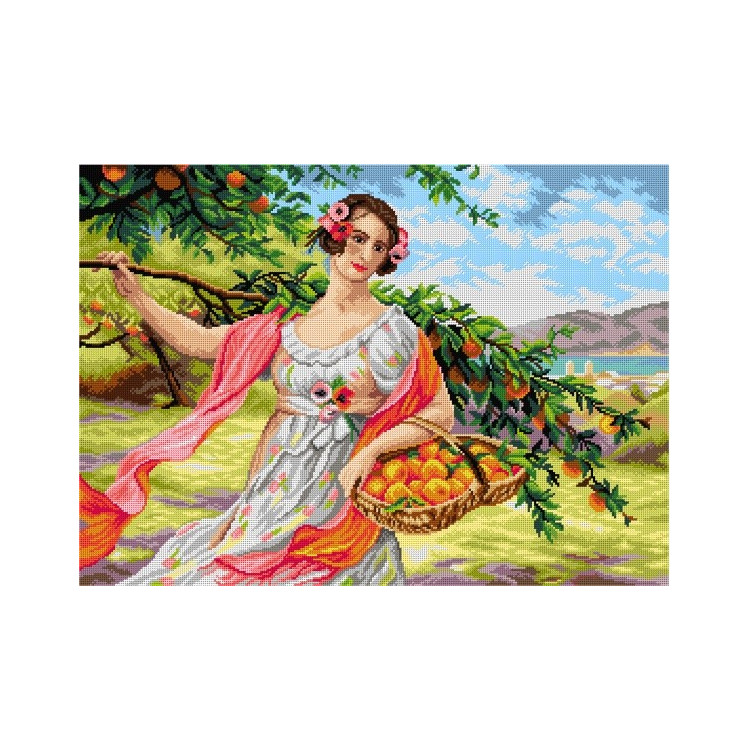 Gobelin-Leinwand Dame mit Orangen (nach Eugene Auguste Francois Deully) 50x70 SA2943