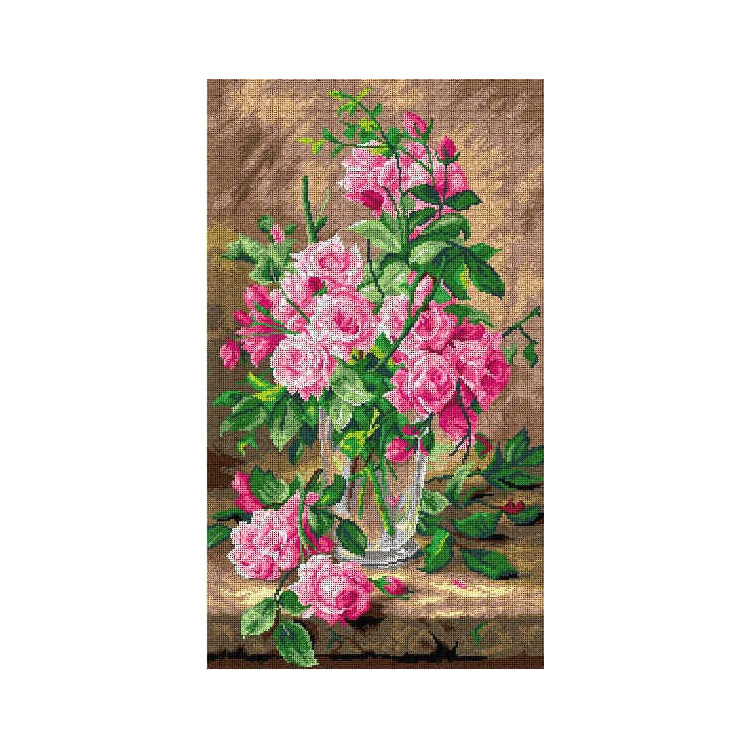 Gobelin-Leinwand Stillleben mit rosa Rosen in einer Glasvase (nach Frans Mortelmans) 40x70 SA2981