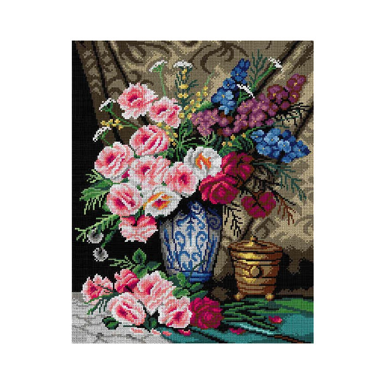 Gobeleno drobė Natiurmortas su sodo gėlėmis (pagal Max Albert Carlier) 40x50 SA2985