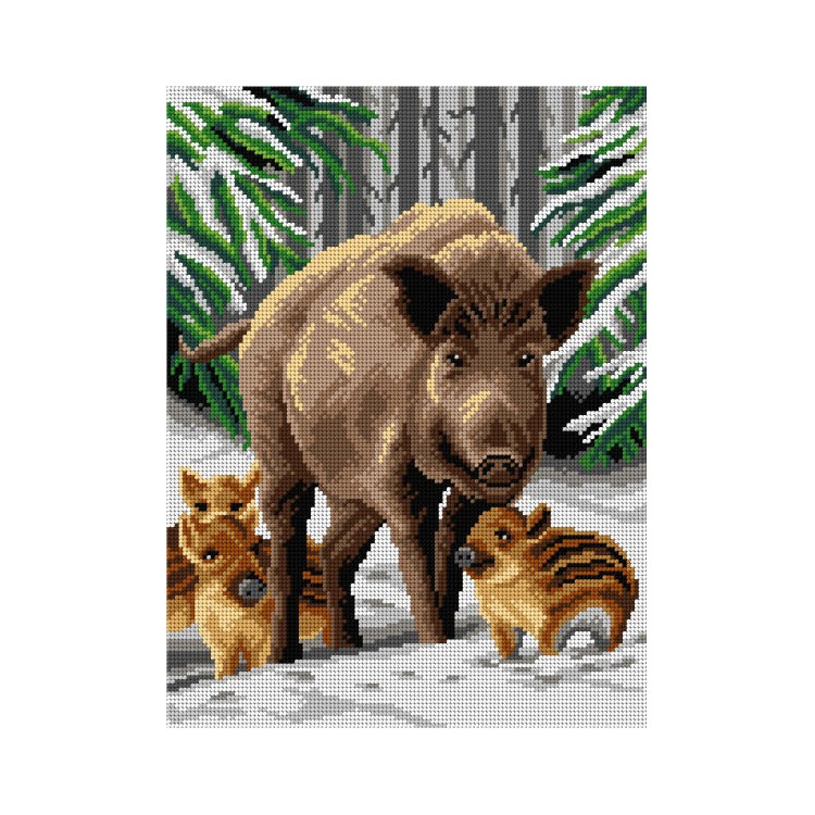 Tapestry canvas Wild Boar with Young on the Snow 30x40 SA3059