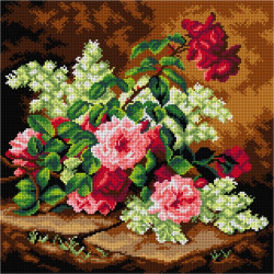 Tapestry canvas Roses and Mahogany (after Paul de Longpre) 40x40 SA3073