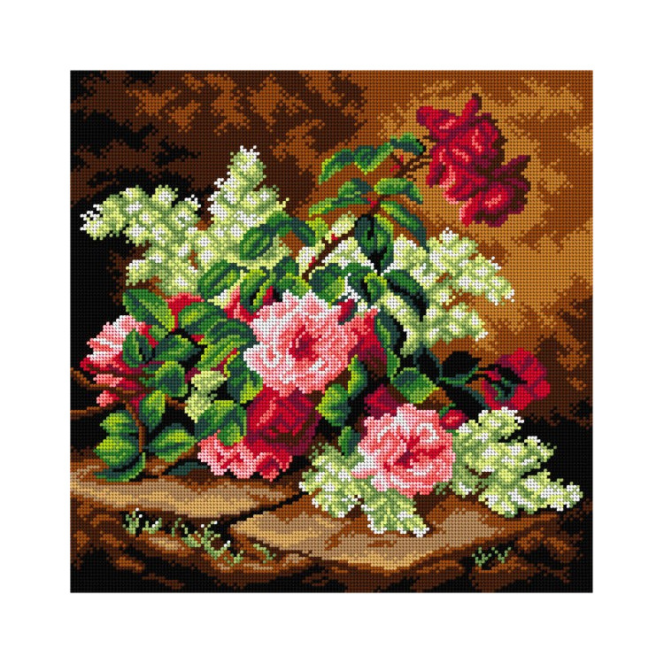 Tapestry canvas Roses and Mahogany (after Paul de Longpre) 40x40 SA3073