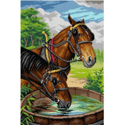 Tapestry canvas Two Harnessed Horses at a Water Trough (after Robert Atkinson Fox) - 40x60 SA3085