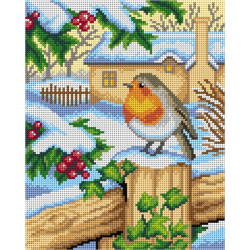 Tapestry canvas Winter Landscape with a Robin 24x30 SA3088